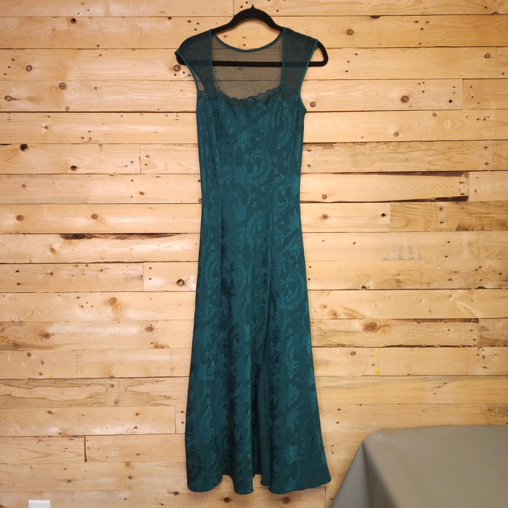 Vintage Victoria's Secret Emerald Green Jacquard Mesh Lace Maxi Dress Small